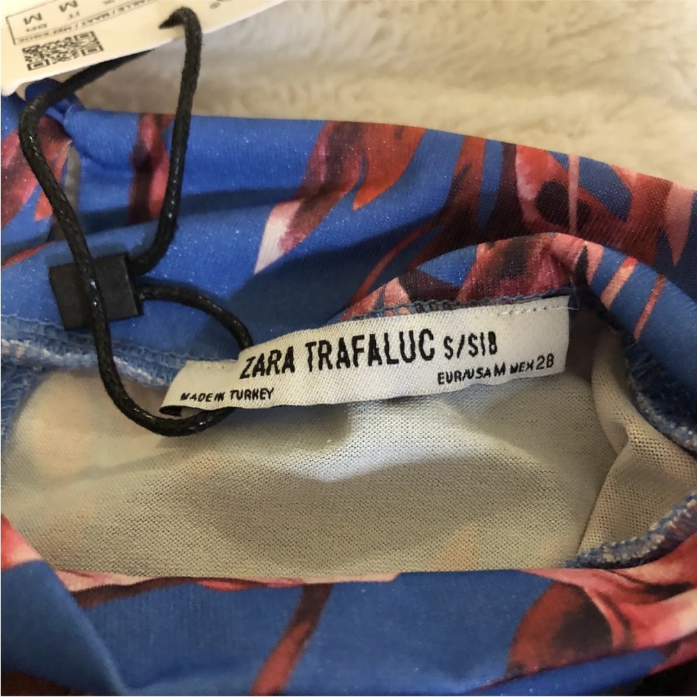 Women Zara Trafaluc NWT Blue Floral Long Dress Tunic Long Sleeve S - Picture 4 of 5